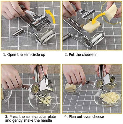 Hand Crank Cheese Grater with Stainless Steel Drum | Ergonomic Rotary Grater & Shredder for Hard Cheeses, Vegetables & More - Easy-to-Use Handheld Kitchen Tool for Cooking and Food Prep