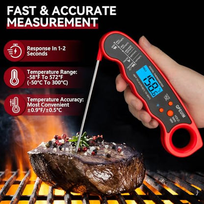 QPEUIM Meat Thermometer Digital Instant Read Thermometer Waterproof Food Thermometer with Backlight & Calibration for Grill and Cooking Turkey BBQ - color: Red 01