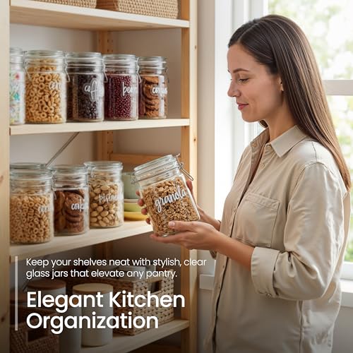 Talented Kitchen Airtight Mason Canning Jars - Multiuse Food Storage Containers with Lids for Canning Supplies & Homemade Food Storage - Clamp-Lid Glass Containers - 25 oz, Pack of 6