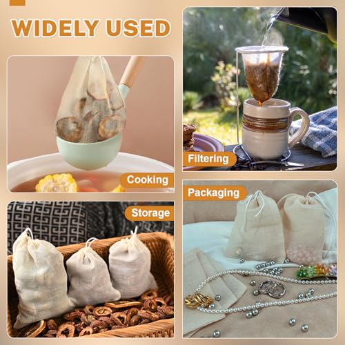 20 Pcs Muslin Bags with Drawstring, Reusable Tea Bags, Spice Bags for Cooking Soup/Herb/Loose Leaf Tea, Natural Cotton Cheese Cloth Bag for Straining, Sachet Bags Empty, 6 x 4 Inches - size: 6 x 4 inches