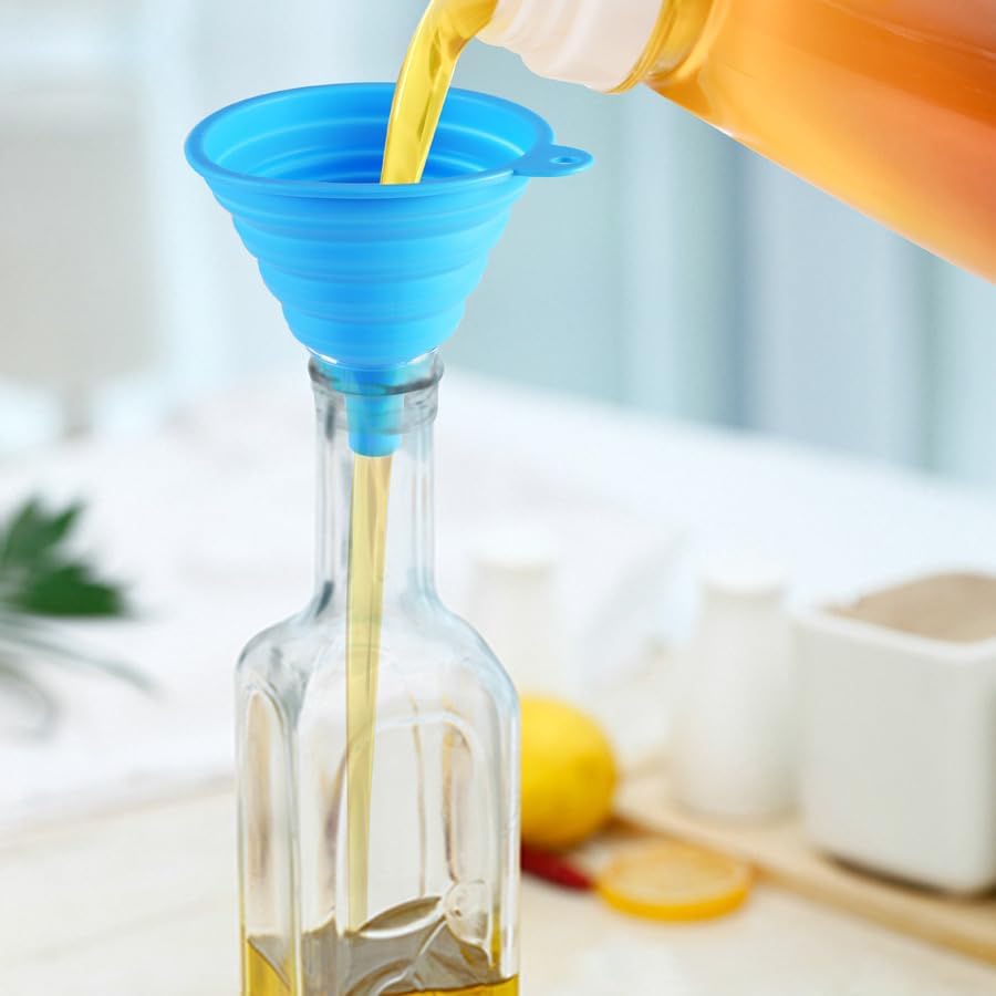 4 Pack Silicone Collapsible Funnels for Kitchen Use Filling Bottles - Small and Large Kitchen Funnel Set - Food Grade Silicone Funnel Deal for Filling Bottles, Water, Food and Kitchen Use