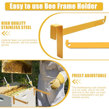 2Pcs Beehive Frame Holder, Stainless Steel Painted Beehive Frame Perch, Stackable Bee Hives 2mm Thickness Bee Hive Stand Frame Grip, Beekeeping Frame Support Supplies for Beekeeper - color: Bright Vivid Yellow-2