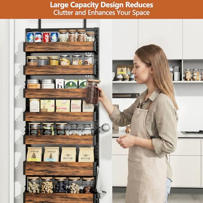 Over the Door Pantry Organizer: Storage and Pantry Organization with Hanging Basket - 8-Tier Metal Spice Rack Adjustable Shelves for Kitchen Laundry Room Bedroom & Bathroom Black - size: 8-Tier