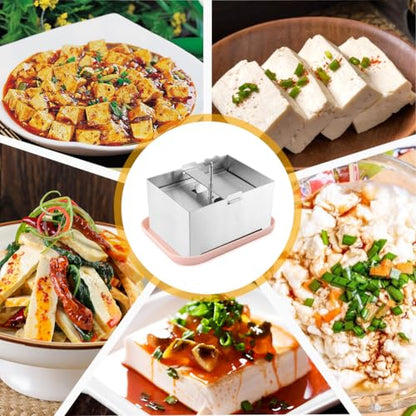 Tofu Press Stainless Steel with Tofu Presser Towel and Drip Tray for Homemade Tofu, DIY Paneer Maker Vegan Cheese Press Kitchen Tool with Adjustable Pressure