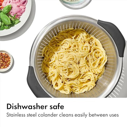 OXO Good Grips Stainless Steel Colander, 5 qt. Capacity, Strainer with Non-Slip Handles, Kitchen Colander for Pasta and Vegetables, Nesting Stainless Steel Strainer and Sieve - size: 5 Qt