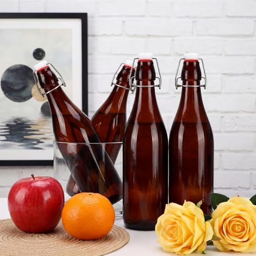 Aoriher 12 Pcs 25 oz Amber Glass Bottles, Swing Top Glass Brewing Bottles with Airtight Lids for Home Brewing, Vanilla Extract, Kombucha, Beer, Kefir, Beverage, Water, Soda - color: Amber, Red