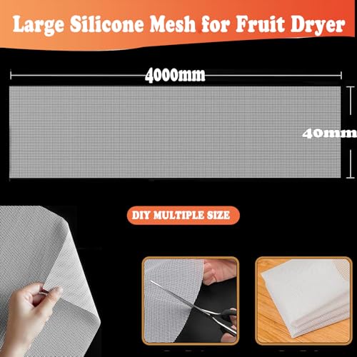 DIY Silicone Dehydrator Sheets,Large Silicone Mesh for Fruit Dryer, Food Dehydrator Tray Liners, Fruit Dehydrator Mats(157.5 x15.7inc)(40cm*400cm)