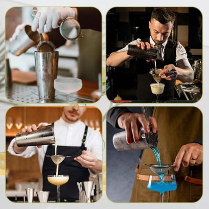 10 Pack Stainless Steel Cocktail Strainer,5 Pcs Cone Shaped Small Fine Mesh Strainer Sieve and 5 Pcs 4-Prong Bar Drink Strainer for Bartender Juice Tea Coffee