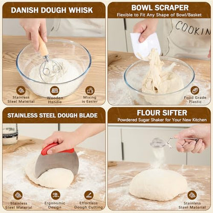 Sourdough Starter Kit, Sourdough Bread Baking Supplies -10" Round Oval Banneton Proofing Baskets, 32 oz Sourdough Starter Glass Jar, Bread Making Tools, for Bread Making/Baking Fermentation