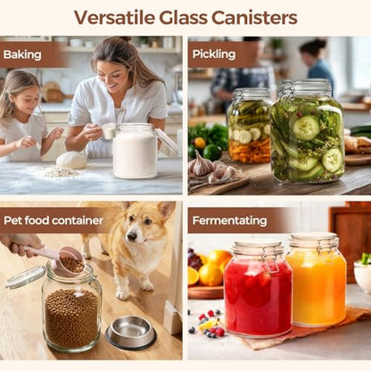 ComSaf 2 Pack 0.7 Gallon (88 Oz) Large Glass Jars with Airtight Lids, Wide Mouth Fermenting Jar for Pantry, Bulk Food Storage Canister for Flour, Sourdough Starter, Pickling, with Scoop - size: 88oz*2