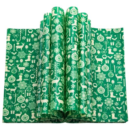 100 Pcs Christmas Wax Paper, Wax Paper Sheets for Food Deli Paper Sandwich Wrap Candy Cookies Wraps, Waterproof Oil-proof Picnic Basket Liners with Snowflake Pattern for Kitchen Handmade Food(Green)… - color: Green Snowflakes