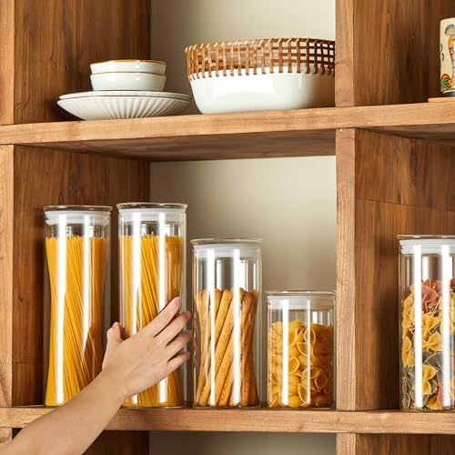 ZENS Modern Glass Food Storage Jars Set of 2, 50oz Clear Glass Canisters with Airtight Lids, Large Container for Kitchen Pantry Pasta, Sugar, Flour, Coffee, Pasta, Tea - size: 9-50oz 2Pack