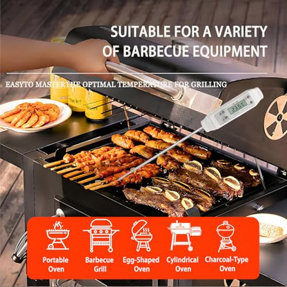 Meat Thermometer, Digital Food Thermometer Instant Read with 120mm Long Probe, Automatic Calibration, Kitchen Cooking Thermometer for BBQ, Grill, Deep Fry, Water Temperature (Black) - color: Black