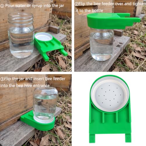 4 Pack Upgraded Bee Feeder Bee Hive Entrance Feeder, Plastic Beekeeping Supplies Bee Waterer Drinking Equipment, Bee Hive Tool Feeder Fits for Mason Jars and Most Other Small Mouthed Jars(Green)