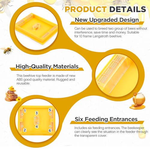 10 Frame Bee Top Feeder, Assembled Plastic Beehive Candy Board Feeder for Feeding Water or Sugar Cake to Bee Hives Beekeeping Supplies Tool Equipment 1.2 Gallon, Easy to Use