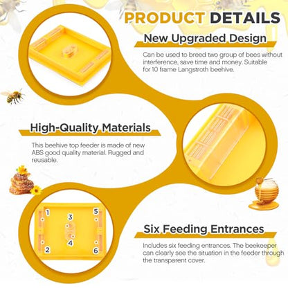 10 Frame Bee Top Feeder, Assembled Plastic Beehive Candy Board Feeder for Feeding Water or Sugar Cake to Bee Hives Beekeeping Supplies Tool Equipment 1.2 Gallon, Easy to Use