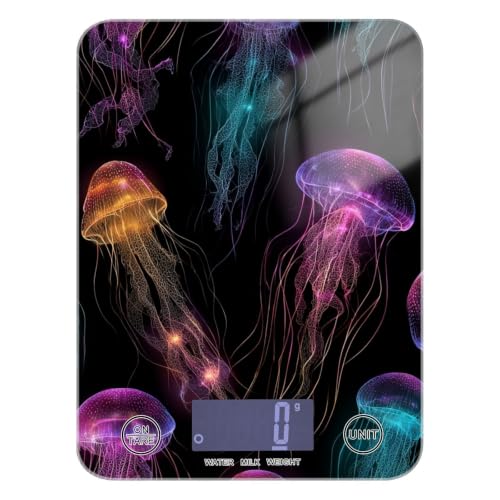 Food Scale Kitchen Digital Scale Food Ounces and Grams Dieting Baking Cooking Waterproof Glass Panels LCD Display,4 Units Scale Tare Function Jellyfish Black - color: Jellyfish 16