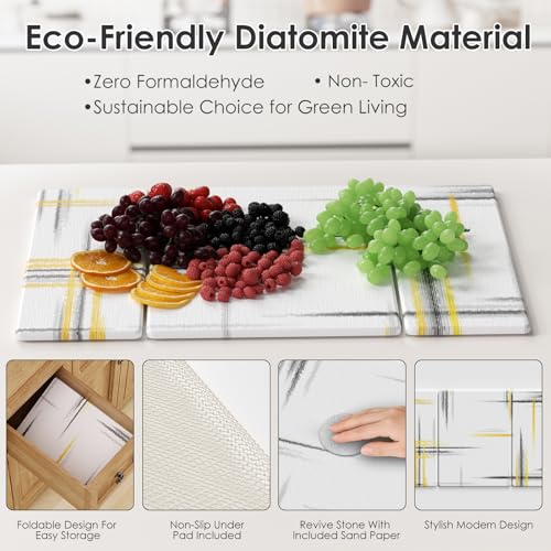 3 PCS Large Stone Dish Drying Mat for Kitchen Counter -24"x16" Absorbent Diatomaceous Earth Mat with Stone Faucet Mat & Soap Tray - Quick Dry, Collapsible, Non-Slip Countertop Organizer - color: black gold texture