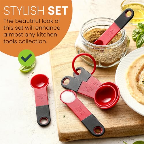 Spring Chef Red Magnetic Measuring Cups and Spoons Set of 9, Stackable Plastic Kitchen Gadget with Easy to Read Markings - Measure Dry or Liquid Ingredients for Baking & Cooking, BPA Free - color: Red