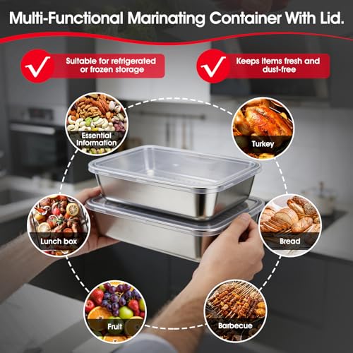 7-in-1 Stainless Steel Grill Prep Trays & Carry System, Large Lidded Marinating Containers with Cutting Board & 2 Food Storage Containers with Lids, Stackable BBQ Grill Accessories for Outdoor Cooking