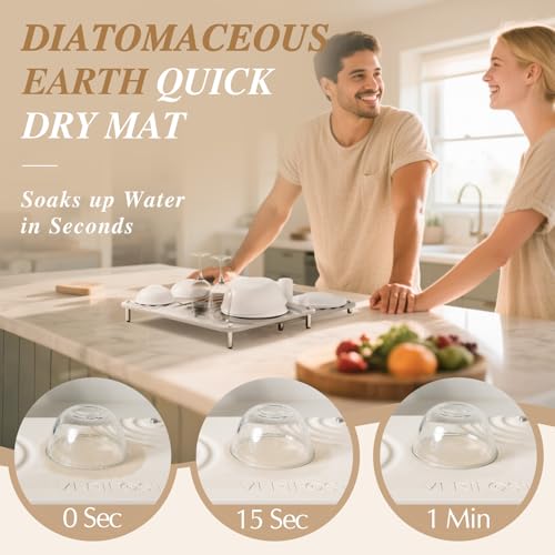 Pearl White 2Pcs Large Stone Dish Drying Mat with Acacia Wood Holder Stand for 1 Inch Cutting Board and Stone Drying Mat for Kitchen Counter Quick Dry Diatomaceous Earth Mat for Kitchen Counter - color: Acacia Holder Pearl