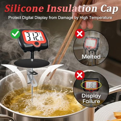 BOMATA Digital Candy Thermometer with Pot Clip, Deep Fry Oil Thermometer with Rotatable Display & Long Probe, for Candy Candle Making, Cooking, Food, Liquids, Water, Sugar.. Black - color: Black