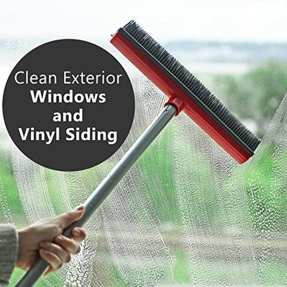 Stanley Home Products Rubber Broom with Adjustable Handle – for Carpets Floors Stairs Upholstery – Electrostatic Action Removes Pet Hair Lint Fuzz Dirt – Built-in Squeegee Tackles Wet Messes