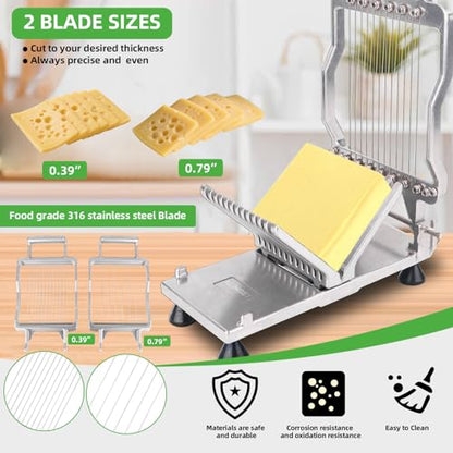 Commercial Cheese Slicer With Wire1 cm & 2 cm Cheese Cutter Butter Cutting Board Machine Aluminum Alloy Commercial Cheese Slicer with 316 Stainless Steel Wire Kitchen Cooking Baking Tool - size: 0.39" & 0.78"