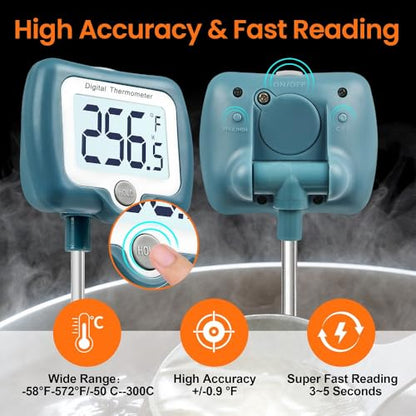 Candy Thermometer for Candy Making with Rotatable Large Display 10'' Long Probe,Digital Instant Read Candy Thermometer with Pot Clip,Candle Smoker, Oil Cooking (Blue) - color: Blue