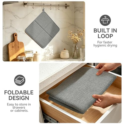 YDKGL Dish Drying Mat for Kitchen Counter, Ultra Absorbent & Fast Drying Dish Mat Machine Washable Foldable Drying Pad for Countertops, Sinks, Draining Racks, Grey - size: 16" x 24"