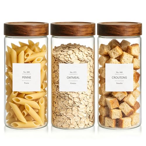 KEYWING 46 fl.oz Glass Storage Jars with Lids, 3 Pack Food Storage Containers For Pantry Organization, Kitchen Airtight Round Canister Set for Cookie, Rice, Flour, Sugar, Snack, Coffee Bean - size: 46 Fl.oz