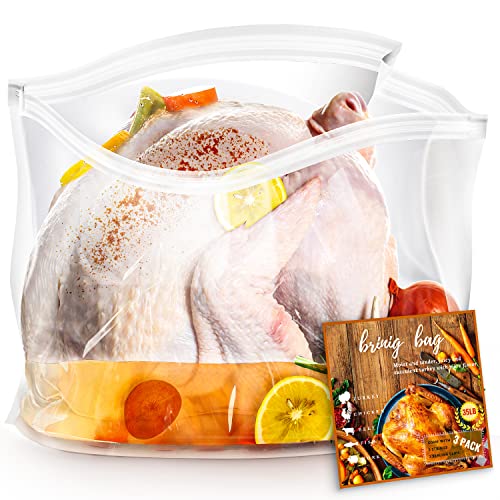 Brining Bags for Turkey, 3 Pack, 26"×22", Extra Large Turkey Brine Bag Holds up 35lb, Thickened Brining Bag with 3 Cotton Strings, Double Zip-lock Seal Brine Bags for Turkey, Chicken, Beef, Ham, Pork