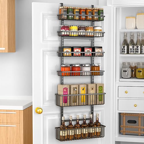 Moforoco 6-Tier Over The Door Pantry Organizer, Pantry Organization and Storage, Black Hanging Basket Wall Spice Rack Seasoning Shelves, Home & Kitchen Laundry Room Bathroom Essentials accessories - color: Black, size: 6-Tier