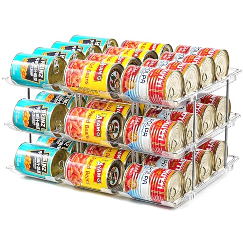 Amllas Can Organizer for Pantry, Stacking Can Storage Organizer Pantry, Automatic Rolling Can Rack for Fridge, 3Tire 3 Columns Can Holder for 36 Cans, Canned Goods Organizer - size: 3*3