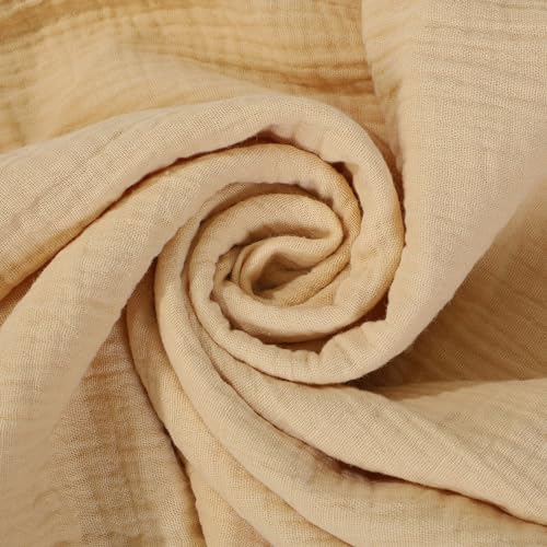 100% Cotton Double Gauze Muslin Fabric by The Yard - Crinkle, Swaddle, Cheesecloth - Choose from 40 Colors (Buttercream)