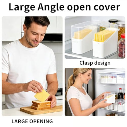 Cheese Slice Container Set 2Pcs, Fridge Storage Box Set, Stackable Design and Clear Lid for Box, Cheese, Tea Bags and Spices