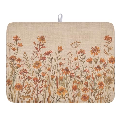 Fall Floral Dish Drying Mat for Kitchen Counter 18 x 24 Inch Autumn Sunflower Dish Drainer Mat Absorbent Microfiber Thanksgiving Dish Rack Pad for Coffee Dining Bar Kitchen Decor - color: Plenty Floral, size: 18" x 24"