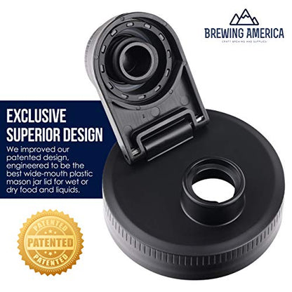 Brewing America Fermentation Kit Lids for Wide Mouth Mason Jars (Jars Not Included) Black Fermenting Cover with Airlock - color: Black