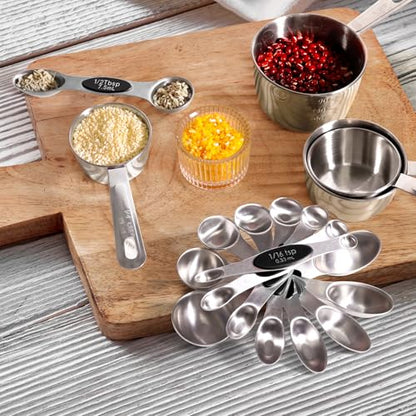 13pcs Stainless Steel Measuring Cups and Spoons Set, 8 Double-Sided Magnetic Measuring Spoons Set & 4 Metal Measuring Cups & 1 Leveler for Kitchen Dry & Liquid Cooking Baking - color: Silver