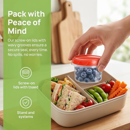 EONJOE 4oz Airtight Plastic Food Storage Containers with Lids, 12pcs | Dishwasher safe ,Freezer safe ,BPA free,Reusable,Round jars ,Perfect for salad dressing sauce lunch to go - size: 4oz