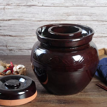 Ceramic Pickle Crock with Lids,Kimchi Containers, Fermentation Jar, Fermentation Jars Ceramic Pots, Sealed Fermentation Jars with Lids, Sauerkraut Crock -Brown||5L - size: 5L