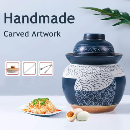 Traditional Chinese Porcelain Pickle Jar, Ceramic Fermenting Jar with Water Seal Airlock Lid, Turnip Kimchi Sauerkraut Fermentation Crock Pickling Pot(1.5kg, Blueb) - color: Blueb, size: 1.5kg