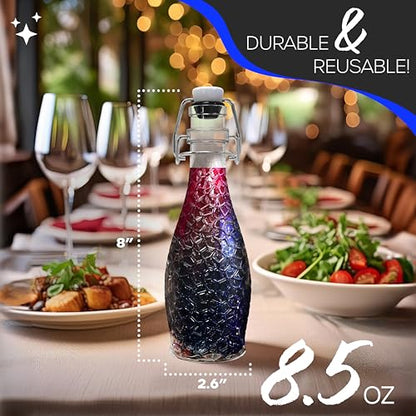Nevlers 8.5 Oz Textured Swing Top Glass Bottles with Airtight Lid 6 Pack | Clear Teardrop Flip Top Glass Bottle with Stopper Set | Decorative Homemade Vanilla Extract Bottles for Projects & Gifting - style: Textured - 6 Pack