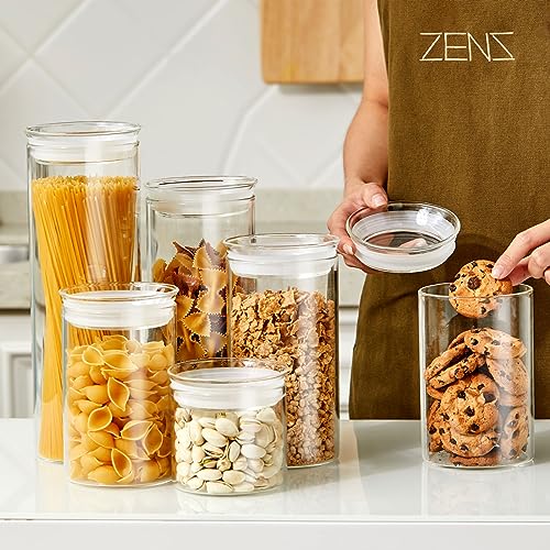 ZENS 15oz Glass Food Storage Jars Set of 3, Clear Glass Canisters with Airtight Lids, Small Container Spice Jars for Kitchen Herbs, Sugar, Blooming Tea, Candy - size: 4-15oz 3Pack