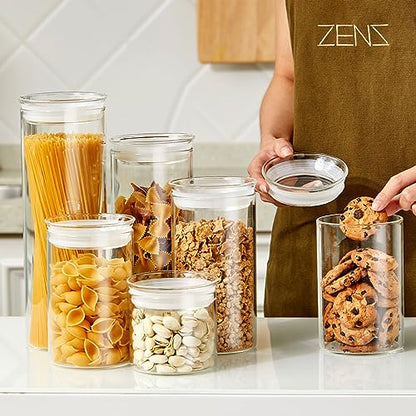 ZENS 15oz Glass Food Storage Jars Set of 3, Clear Glass Canisters with Airtight Lids, Small Container Spice Jars for Kitchen Herbs, Sugar, Blooming Tea, Candy - size: 4-15oz 3Pack