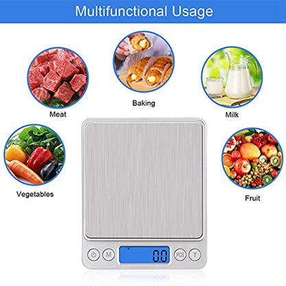 UNIWEIGH Digital Kitchen Scale,3kg/0.1g Pocket Food Scale Measure in Grams and oz for Loss Weight,Cooking Baking,Jewelry,High Precision Gram Scale with 6 Units,Small Coffee Scale with 2 Trays,LCD,Tare - size: 3KG