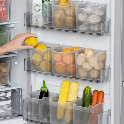 8PCS Refrigerator Storage Bins Clear Plastic Stackable Organizer for Side Door Shelves, Fruits Vegetables Eggs, Kitchen Organization, Transparent