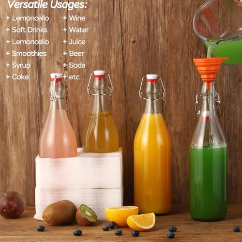 6 Pack swing top glass bottles 32 oz,flip top glass bottles 32 oz with airtight lids for Home Brewing,2nd Fermentation,Kombucha,Kefir,Vanilla Extract,Juice,Tea,Beverages,Soda,Oils,Vinegar,Limoncello