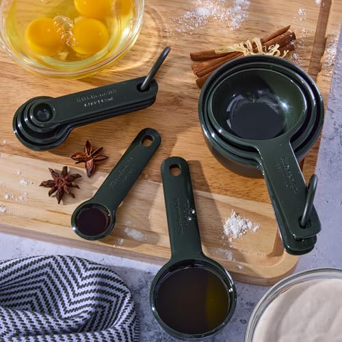 KitchenAid Plastic Measuring Cups and Spoon Set, Set of 9, /4, 1/2, 1/3, and 1 cup sizes, and 1 tbsp, 1/2 tbsp, 1 tsp, 1/2 tsp and 1/4 tsp, Evergreen - color: Evergreen