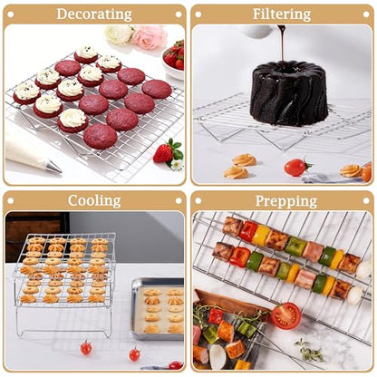 LIANYU Cooling Rack 15"x10", 5-Tier Stackable & Collapsible Stainless Steel Baking Wire Racks for Cooking, Baking, Roasting, Drying, Oven & Dishwasher Safe, Silver